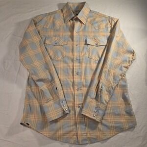 Western Aloha Plaid Long Sleeve Pearl Snap Button Up Shirt, Men's Size M